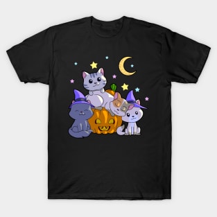 Halloween Cats Pumpkin Witch Anime Cat Lover Kawaii Neko T-Shirt